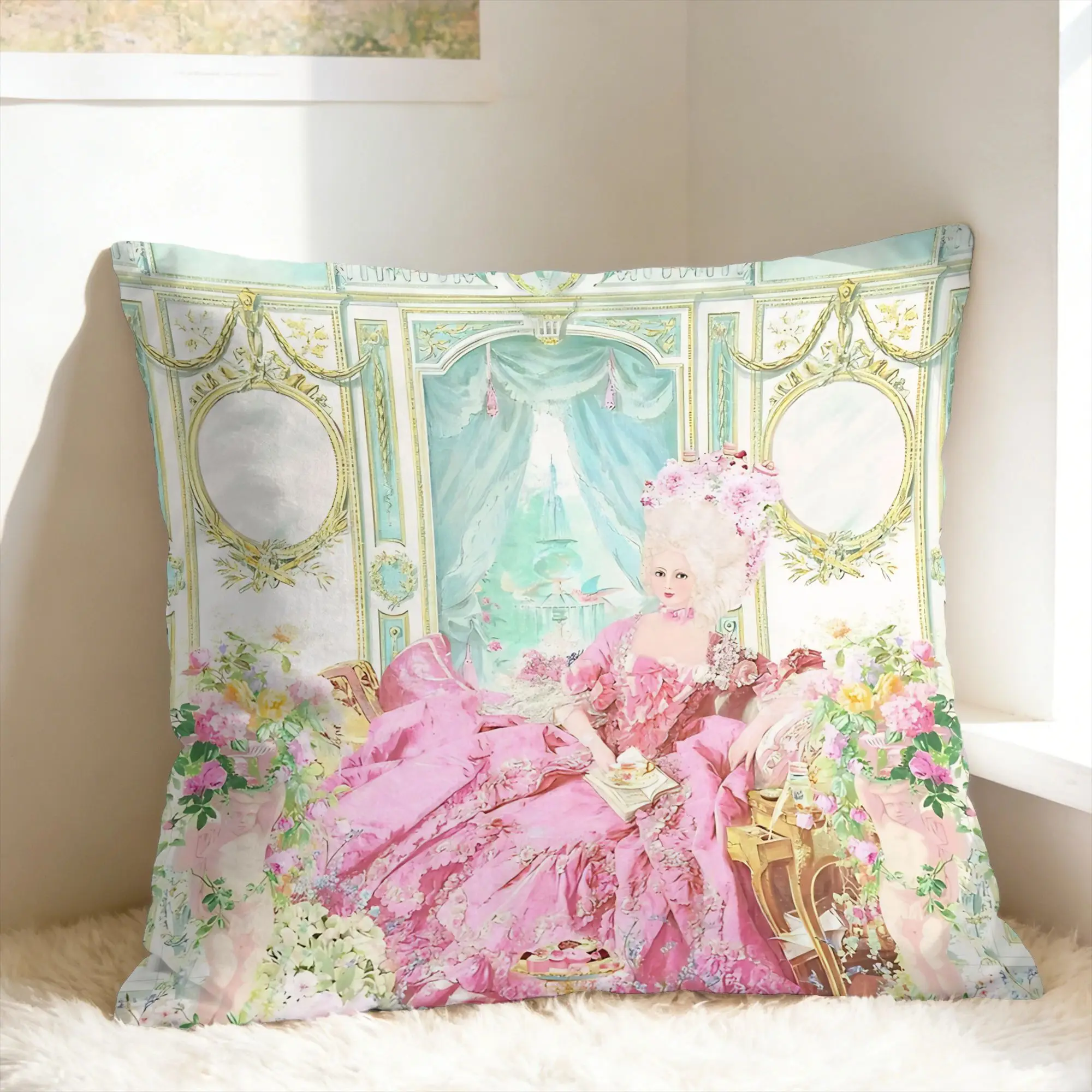 Marie Antoinette Afternoon Tea In French Paris Pillow Case  Kawaii Pillow Cover Square Pillowcases For Sofa Home Decor