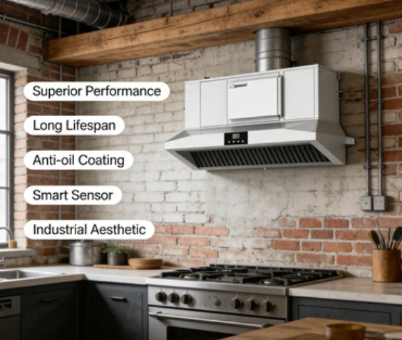 

Гибридная кухонная вытяжка с максимальной эффективностью фильтрации 98% для удаления масляного тумана