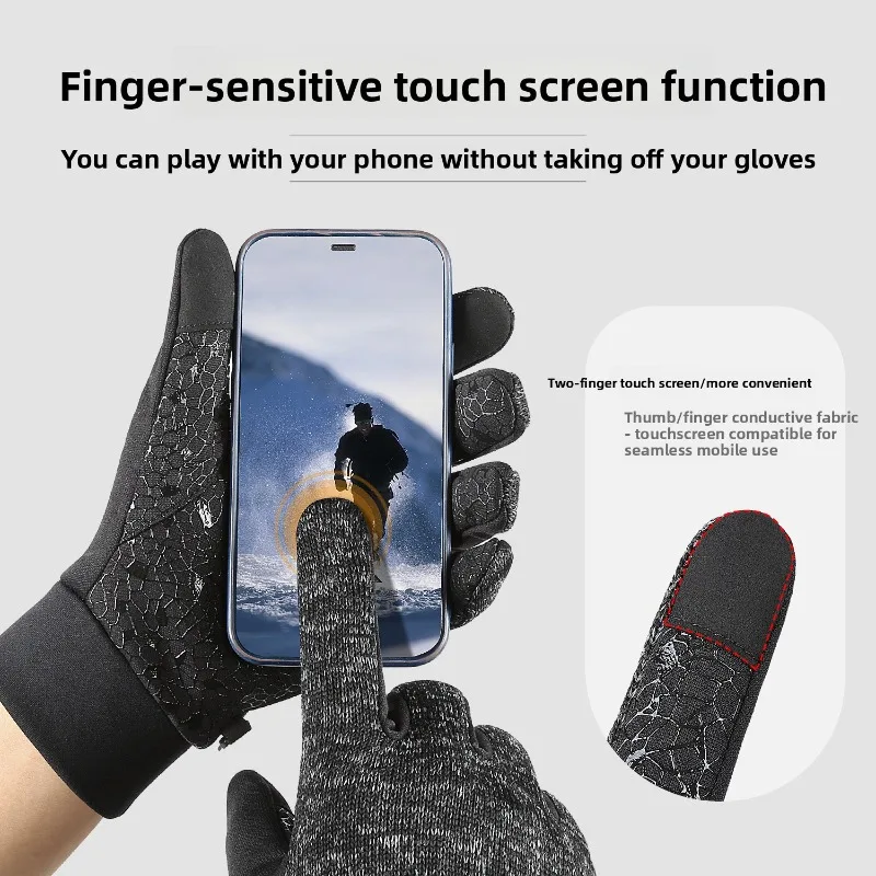 Men Women Outdoor Sports Running Cycling Winter Warm Knitted Touch Screen Gloves Fleece Lined Thickened Windproof Anti Slip