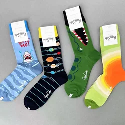 Men's Color Jacquard Fresh Fashion Cotton Mid Tube Sports Socks For All Seasons SIZE 41-46