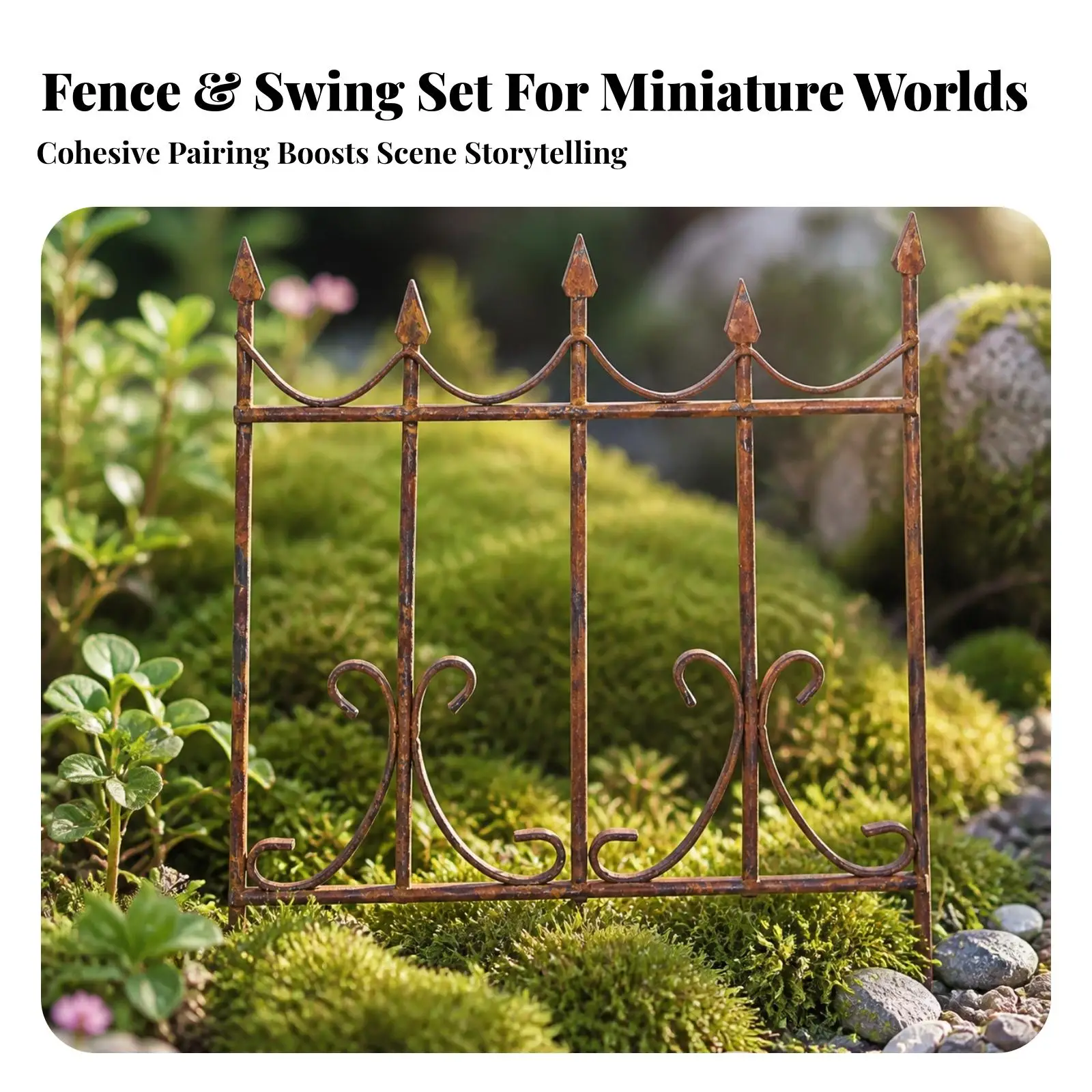 Rustic Iron Swing Miniature for Garden Decoration Metal Prop Outdoor Fairy Garden Tiny Scene Ornament
