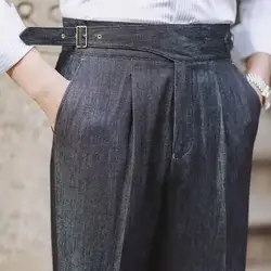 2022 Fashion Mens Dress Pant High Waist Straight Pants Men Spring Business Versatile Belt Trouser Gentleman Paris Button Pant