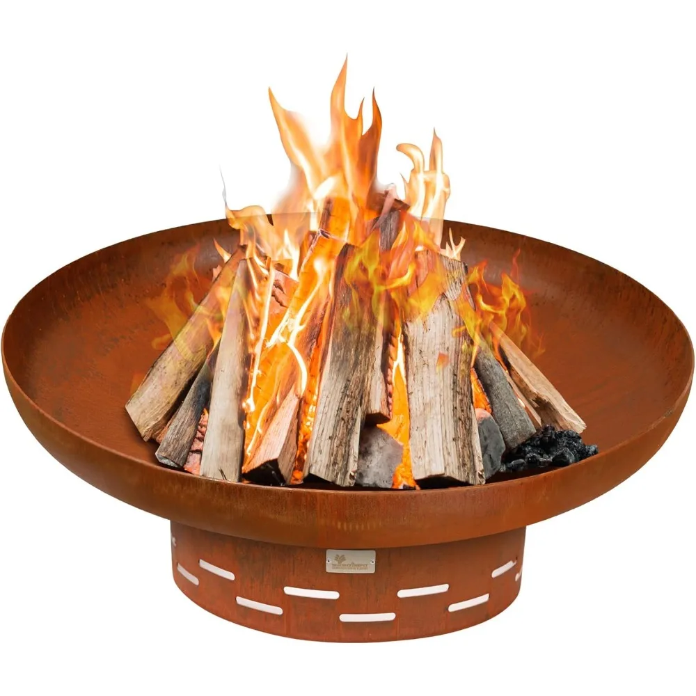 

Large Round Weathering Steel Fire Pit Bowl with Stand - Heavy-Duty Corten Steel for Outdoor Wood Burning