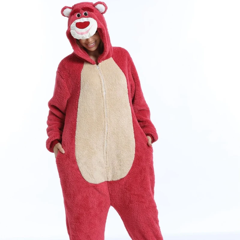 Disney Anime Lotso Cosplay Costume Cute Fall/Winter One-Piece Pajamas Hooded Sleepwear Halloween Costume for Boys Girls