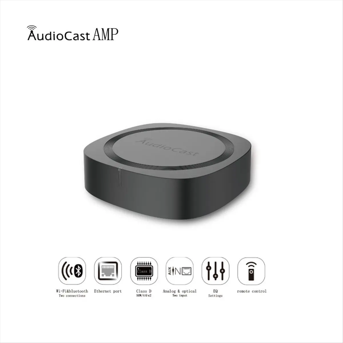 

Audiocast Wireless & BT V5.0 Amplifier Multi Room Audio Music Receiver Adapter for Airplay DLNA Speakers Mic TV EU PLUG