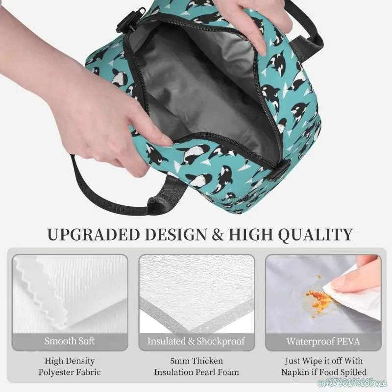 Killer Whale Orca Insulated Lunch Bag Cute Cartoon Animal Bento Tote Bag for Kids Adults Thermal Lunch Box for School Office