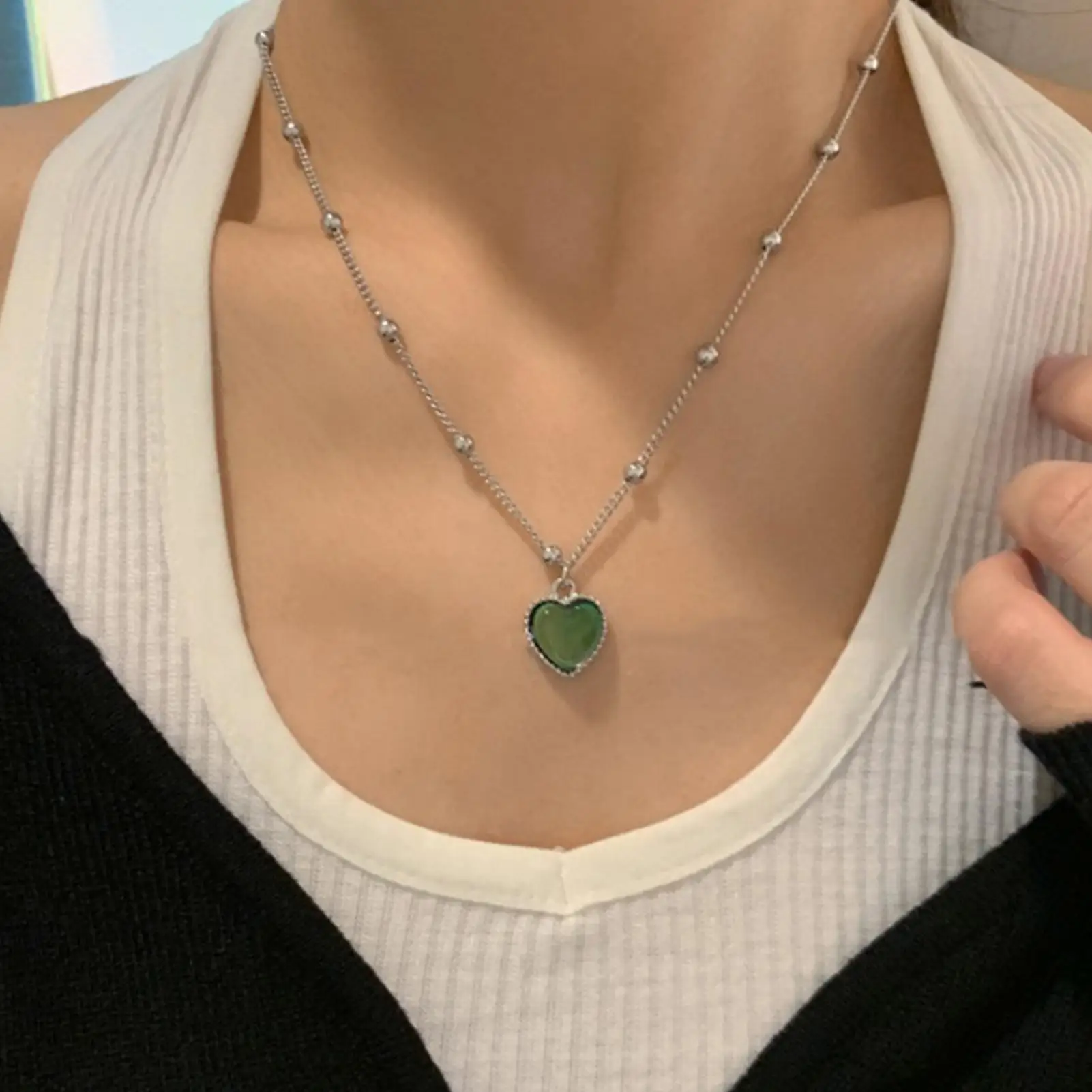 Thermochromic Mood Monitor Heart Pendant Necklace Color Change As Emperature Women Girls Clavicle Chain Necklaces Lover Jewelry