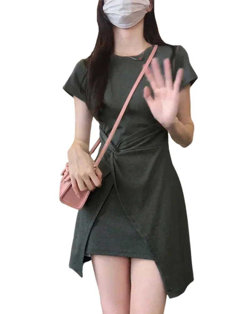 French Gray Street Sweet Ladies Dresses Female Summer New Solid Color Slim Woman Dress Simple Basic Casual Fashion Woman Dress