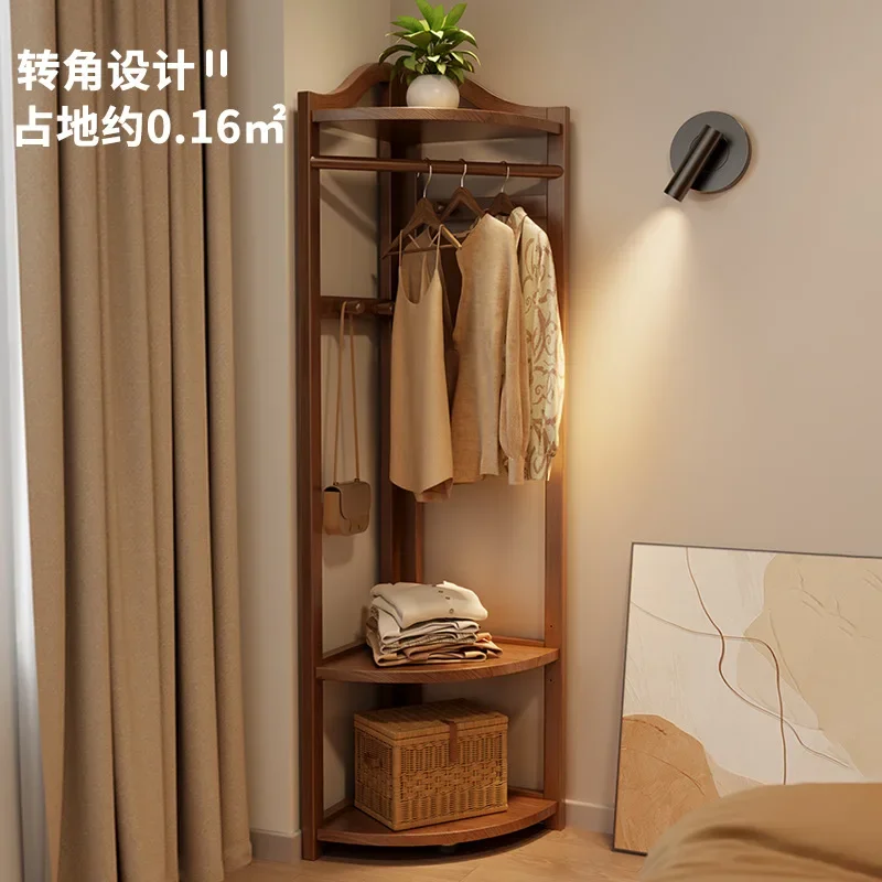 Solid wood corner floor coat rack