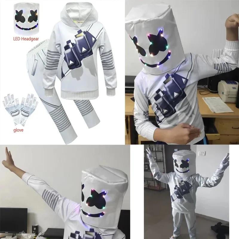 

DJ Rock Music Carnival Children Sweatshirt Hooded Suit Smiling Face Baida DJ Cosplay Costumes Boys Halloween Performance Costume