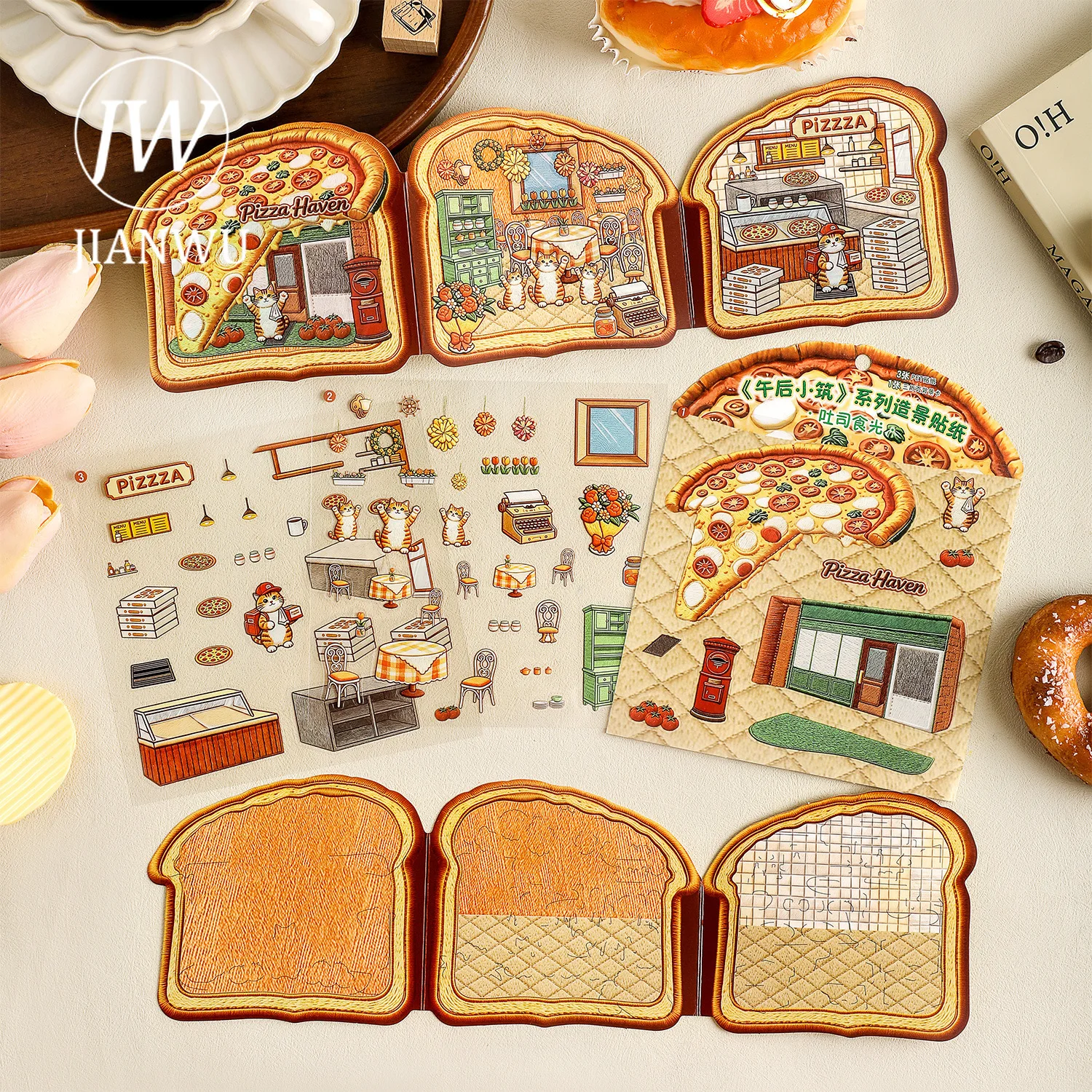 JIANWU Autocollant PET Vintage Brodé Chat Fleur Paysage Matériel Collage Scrapbooking Créatif DIY Journal Papeterie