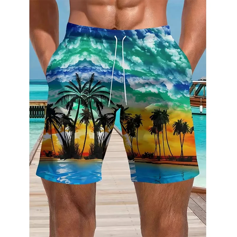 

Гавайские мужские шорты с рисунком кокосовой пальмы, короткие пляжные шорты с 3d принтом, мужские плавки, мужские спортивные брюки для фитнеса