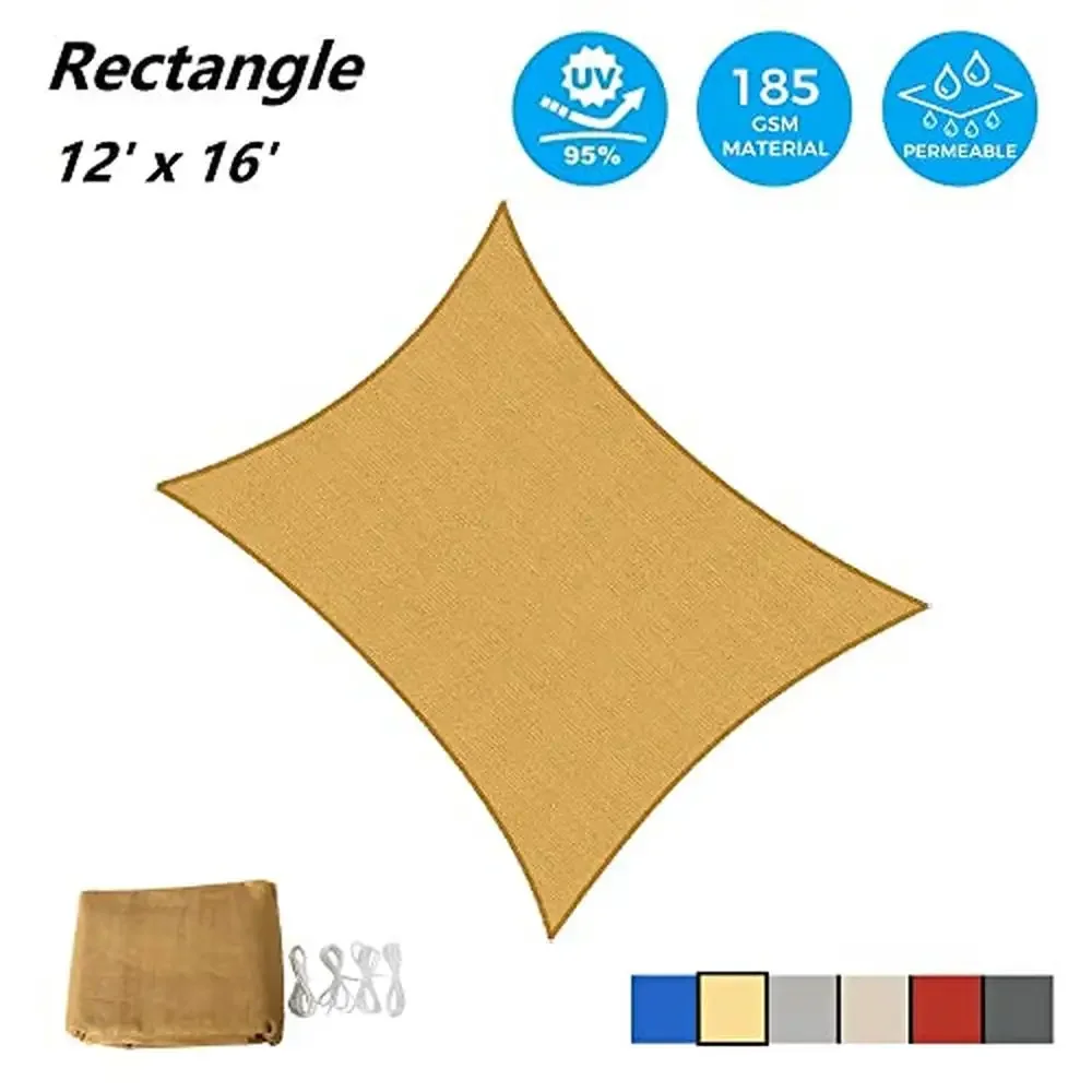 Outdoor Sun Shade Sail Canopy 12x16 ft UV Block Rectangle Patio Garden Backyard Activities