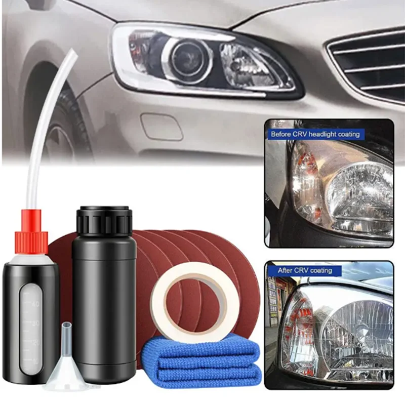 Car Lights Headlight Restoration Kit 100ML Liquid Polymer Clean Tool Car Headlight Polish Repair Renovation Kit Atomizing Tool