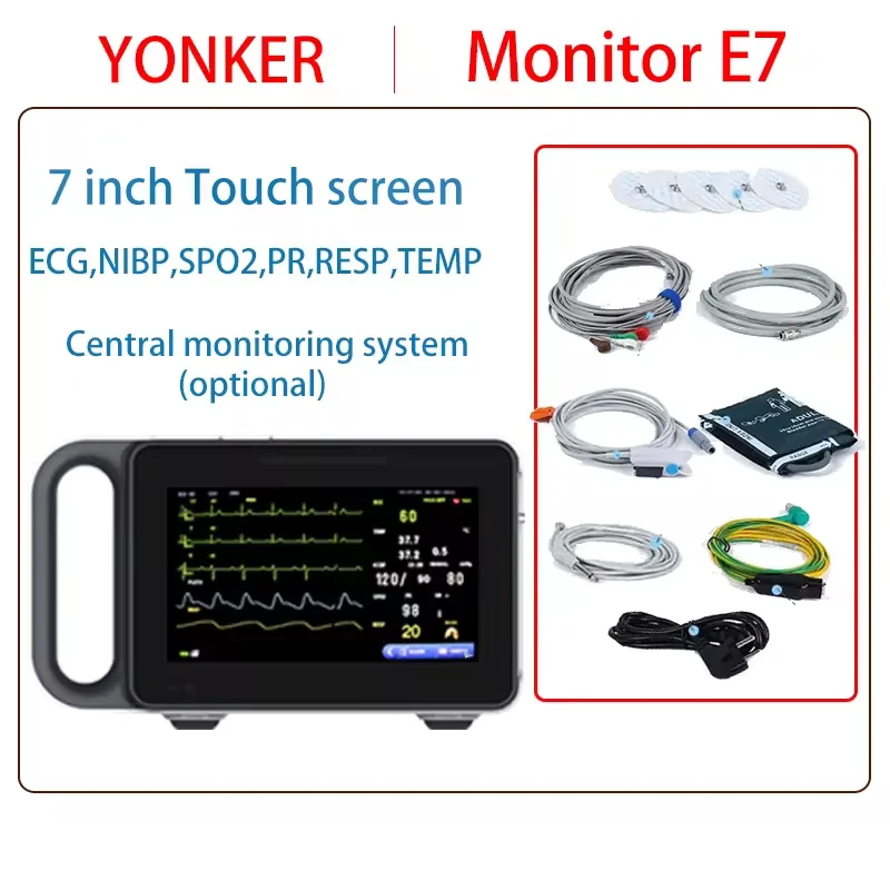 7/8 inch Newborn adult/Vet use portable 6-parameter patient monitor ECG/NIBP/PR/SPO2/RESP/TEMP vital signs monitor