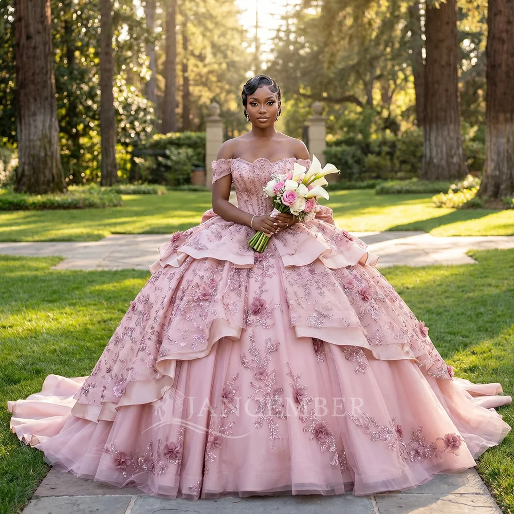 

Pretty Ball Gown Quinceanera Dresses for Girl Court Train Ruffles Prom Dresses Tiered Customized vestidos de 15 quinceañera