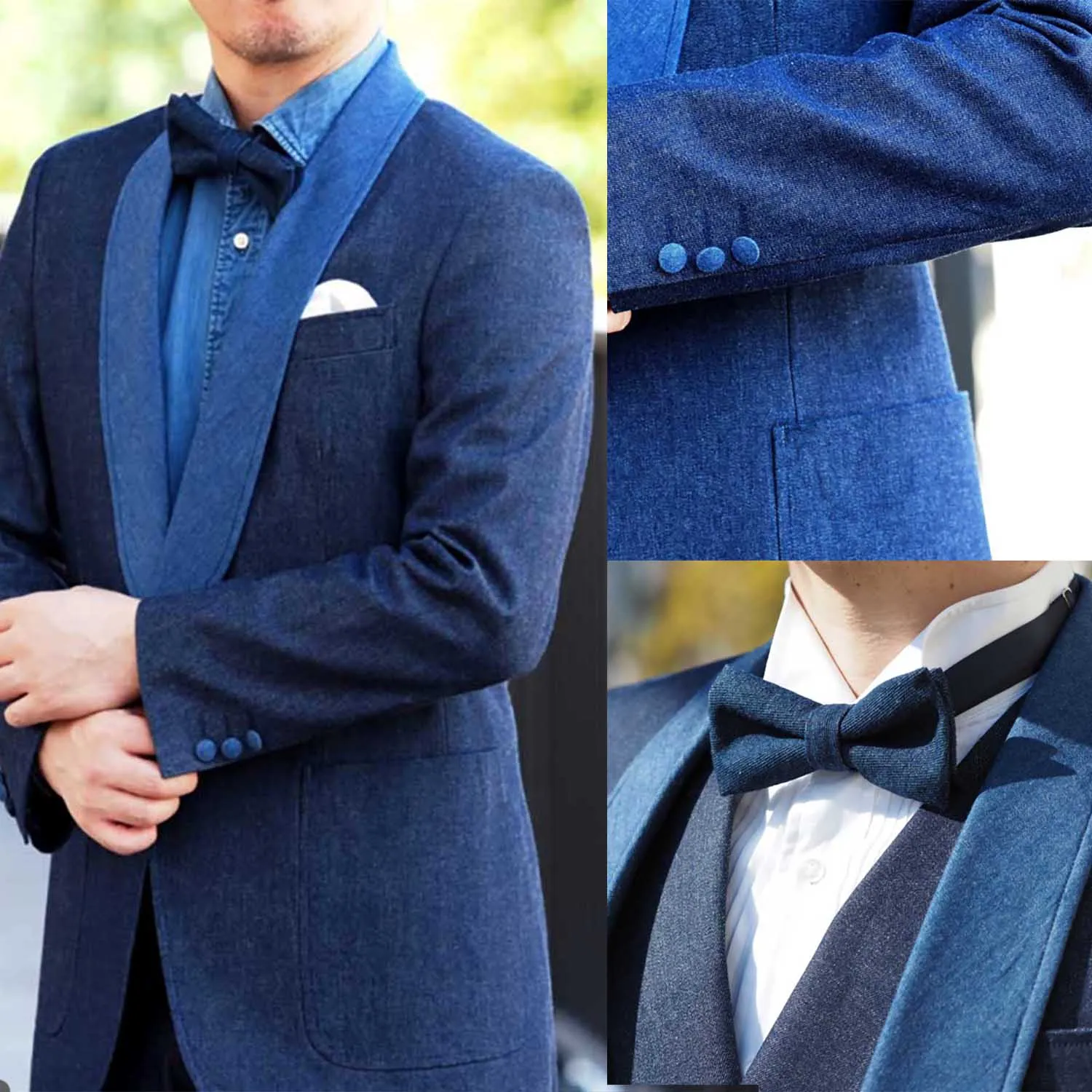 High Quality 3 Pieces Men Suits Tuxedo Blue Denim Shawl Lapel Custom Size Formal Suit Single Breasted 2 Pockets Coat+Vest+Pant