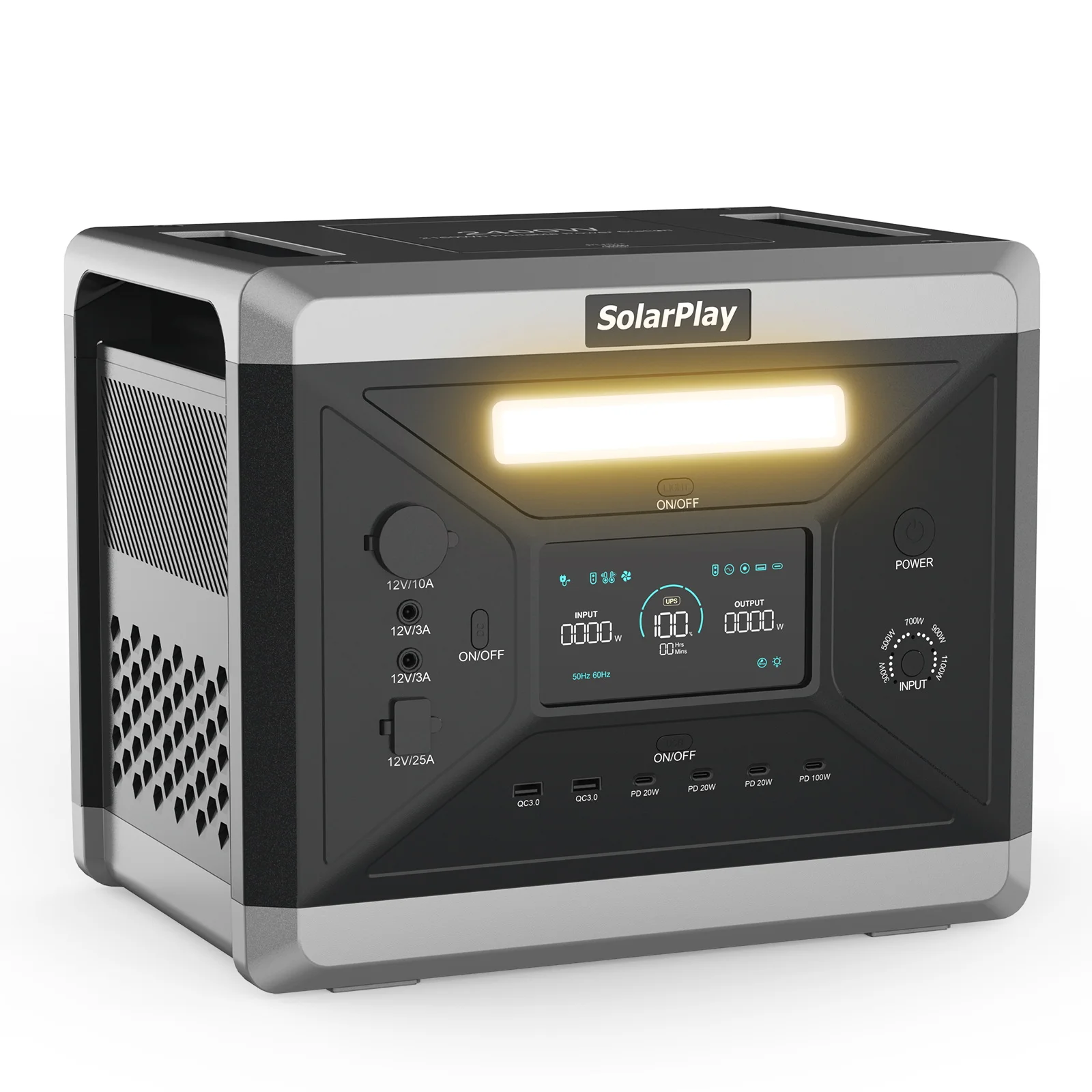 Przenośna stacja zasilania Solarplay, bateria LiFePO4 o pojemności 2160 Wh, generator słoneczny o mocy 2400 W (pikowa moc 4800 W) – idealny do zasilania domu w sytuacjach awaryjnych, na kemping oraz — 2