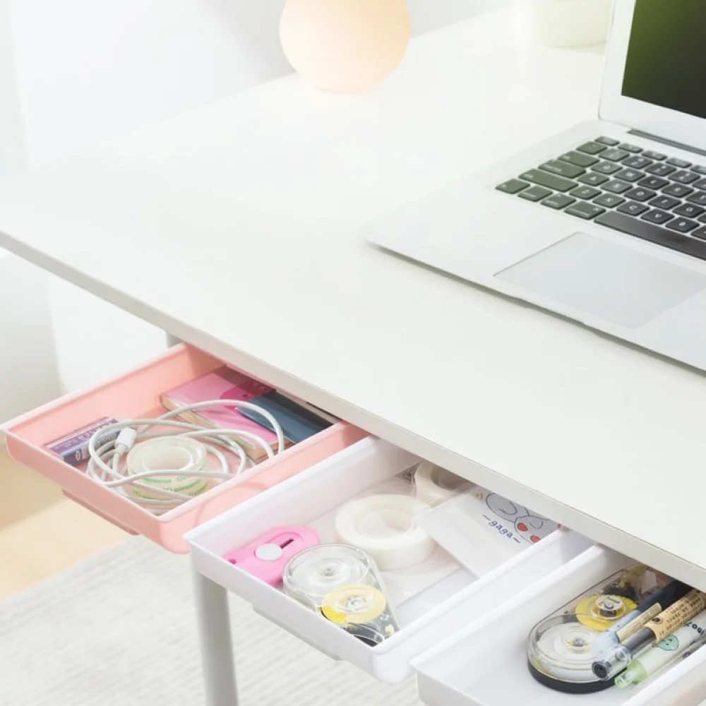 Under Desk Hidden Drawer Organizer Storage Tray Box For Office Stationery Supplies Desktop Tidy Accessory Minimalist Style
