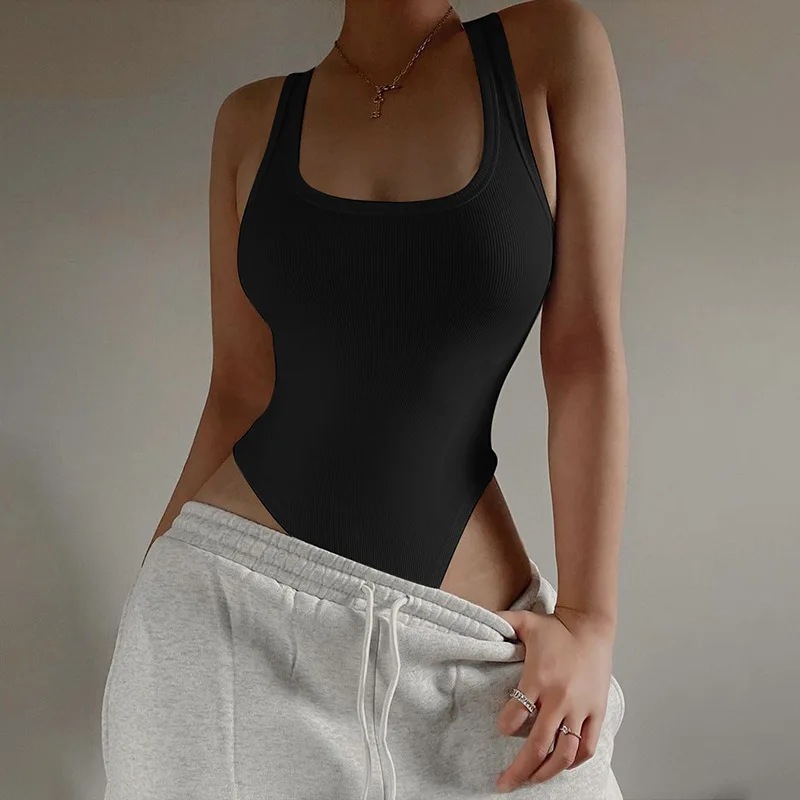 

Sleeveless Knit Bodysuit 2024 Hot Summer Sexy Bodycon Off Shoulder Halter Tops Casual Street Bodice For Women ClubWear