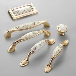 Modern simple light luxury pastoral European handle bright gold ceramic handle furniture hardware