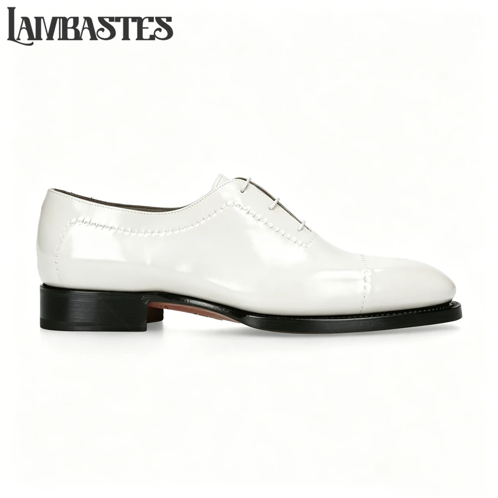 Stitched Oxford Shoes Lace up Polished Leather Dress Shoes with Hand Stitched Seamless Upper Black Blue Hand Painted Dress Shoes - view 3