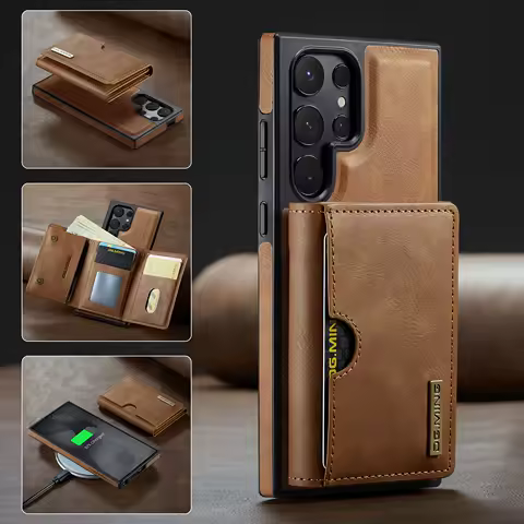 Detachable Magnetic Wallet Case For Samsung Galaxy S25 Ultra S24 S23 S22 Plus S21 For Magsafe RFID Blocking Card Holder Cover