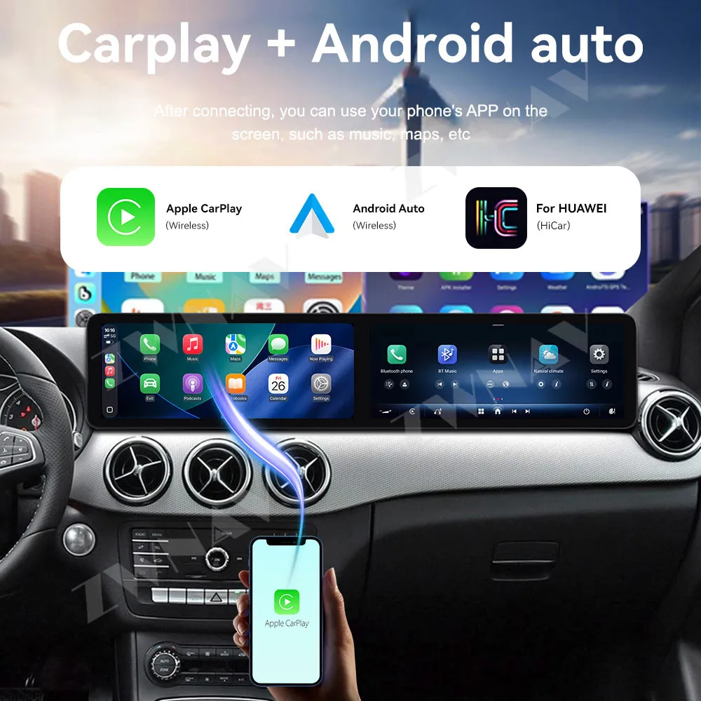 12.3+12.3 Inch Touch Screen For Benz B-Class 2014-2019 Android 14 GPS Navigation WIFI 4G Carplay Car Multimedia Player Head Unit