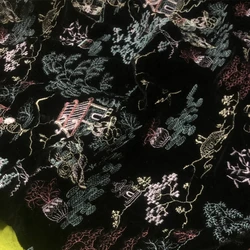 Embroidered Fabric Black Velvet Embroidery Chinese Style Dress Set Design Cloth Diy Apparel Sewing Fabrics Cotton Material