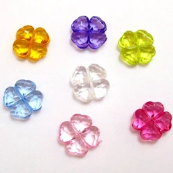 100 Mixed Colour Transparent Acrylic Four Leaf Clover Charm Beads 11mm