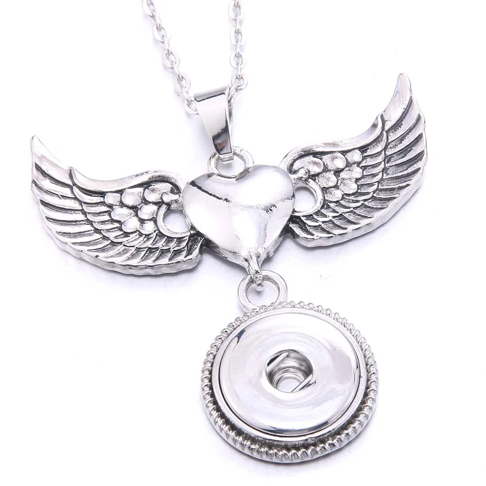 New Snap Jewelry Necklaces Metal Snap Button Necklaces cross wing heart-shaped 18mm Snap Pendant Necklace For Women DIY Jewelry