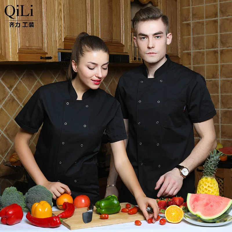 Chef Overalls Men's Short-Sleeved Summer Hotel Restaurant Ding Room Western Food Rear Kitchen Thin Breathable Sweat Absorbing Ch