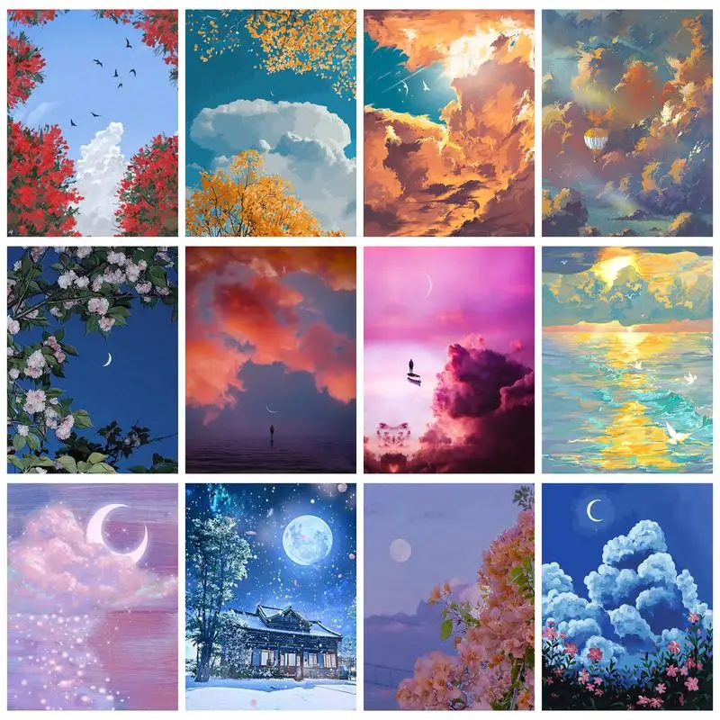 

CHENISTORY Modern Paint By Numbers For Adults Moon Sky Landscape Coloring On Numbers Handpainted Gift Painting Decors Artwork