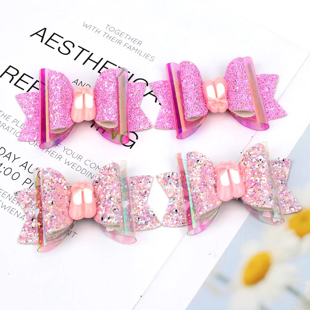 2Pcs/lot 3\'\' PINK Glitter Bow Hair Clips for Girls Back To School Hair Accessories Dance Party Bows Hair Barrettes for Kids