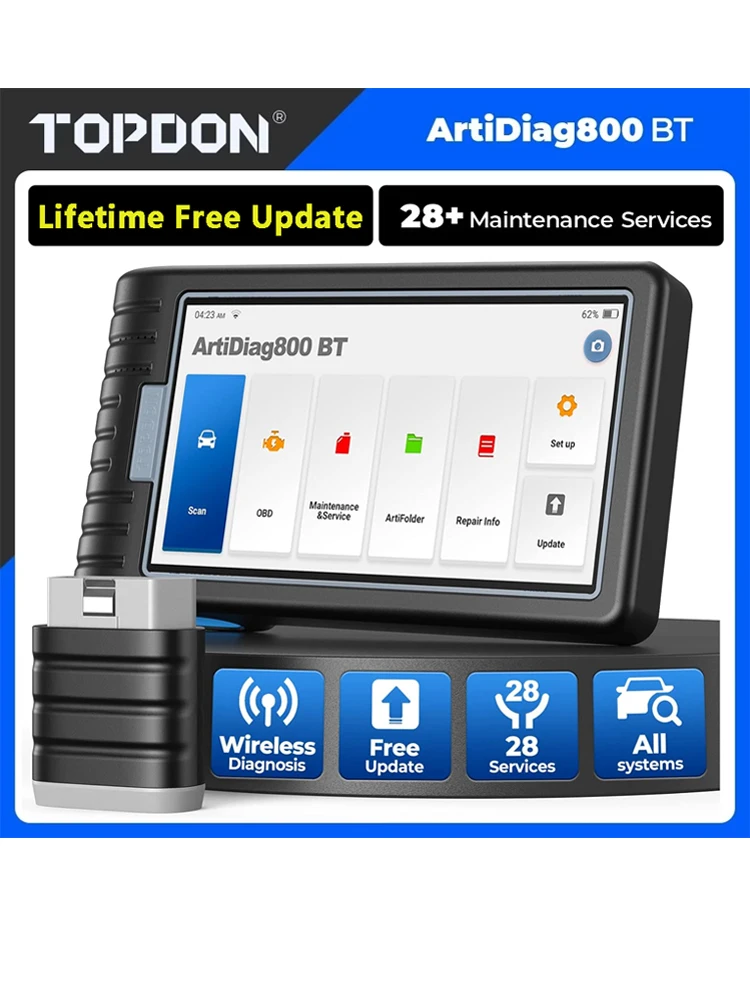 TOPDON Professionelles Auto-Diagnosegerät Artidiag800 BT OBD2 Automotive Scanner Allsystem-Scan-Tool Lebenslange Kostenlose Updates Bluetooth VCI Dongle
