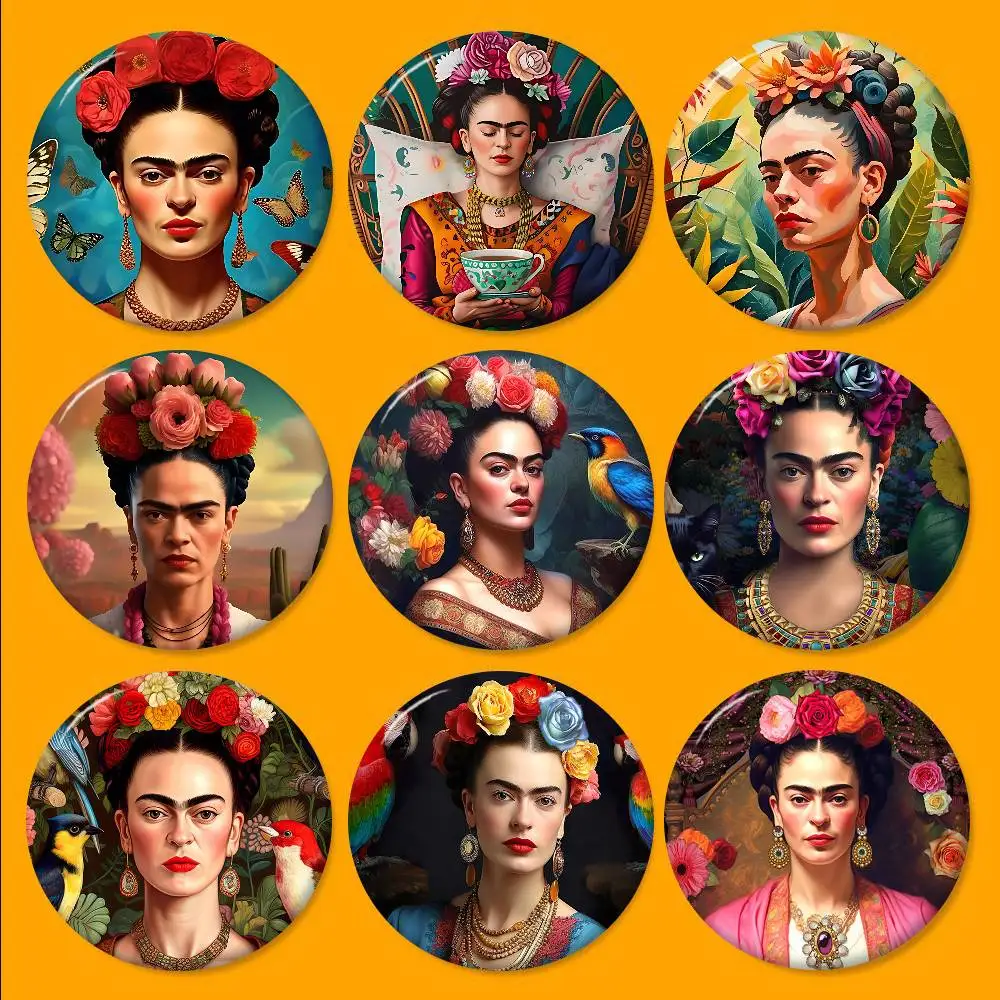 F-Frida K-Kahloes Art Round Button Pins Slogan Creative Brooches Backpack Clothes Decoration Fashion Cartoon Jewelry Gifts