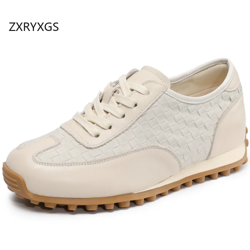 

ZXRYXGS Premium Full Genuine Leather Women Shoes Casual Sneakers 2026 New Spring Lace-up Comfort Breathable Trendy Sneaker Flats