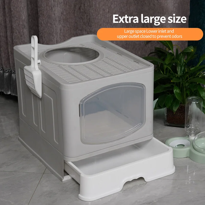 

Cat Litter Pan Cat Litter Box Fully Enclosed Extra Large Easy to Clean Deodorized Drawer Type Collapsible