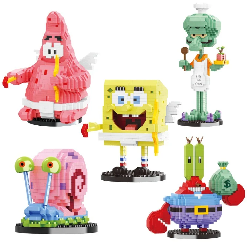 Bloques de construcción de Bob Esponja para niños, juguete de ladrillos para armar Bob Esponja, Patricio, estrella, Squidward, ideal para regalo de