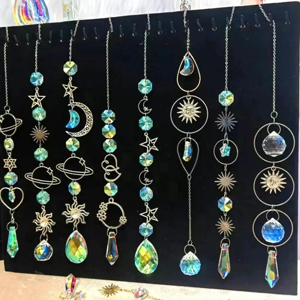 Metal Wind Chime Garden Decor Chime Silver Wind Chime Suncatcher Star Moon Sun Hanging Ornament Light Catcher Prism for Window