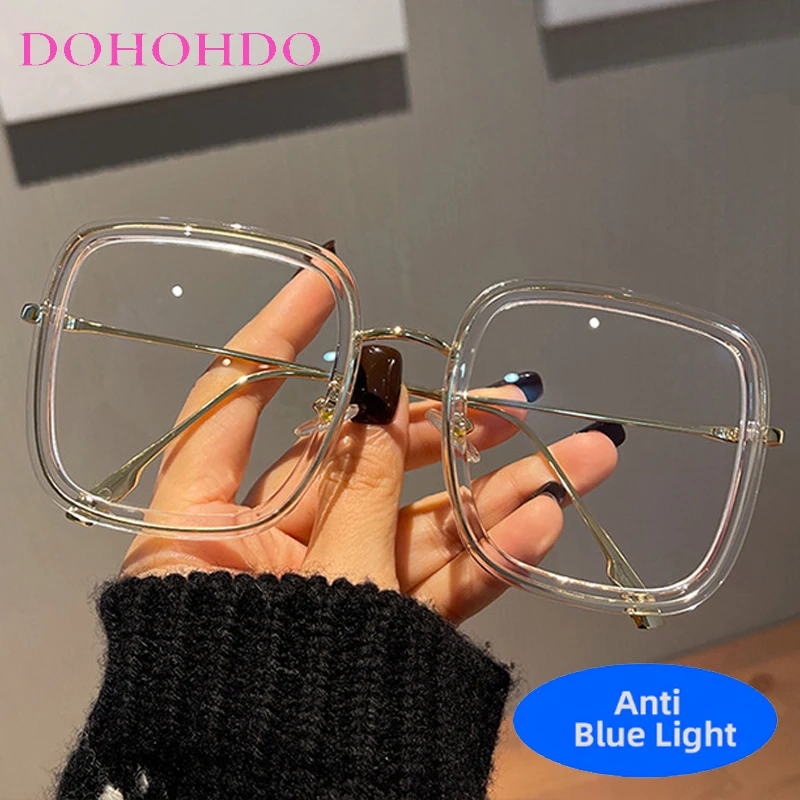 

Trendy Classic Retro Oversized Square Women Eyeglasses Brand Designer Optical Spectacle Blue Light Blocking Glasses For Reading