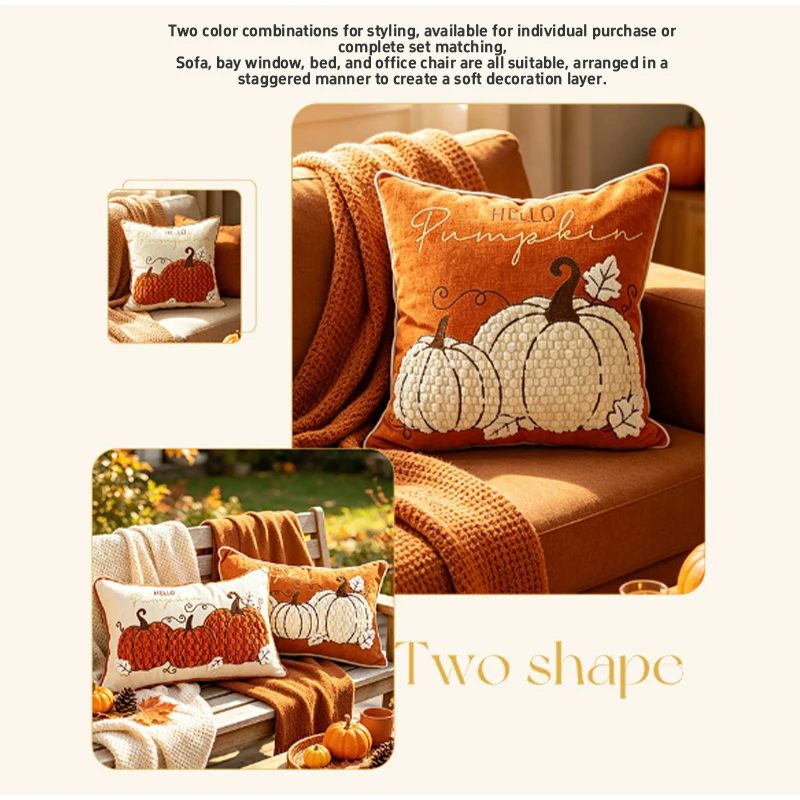 3D Autumn Pumpkin Embroidery Pillow Cover Thanksgiving Retro Three-dimensional Pillow Cover  Home Decoration Cushion Cover 2026