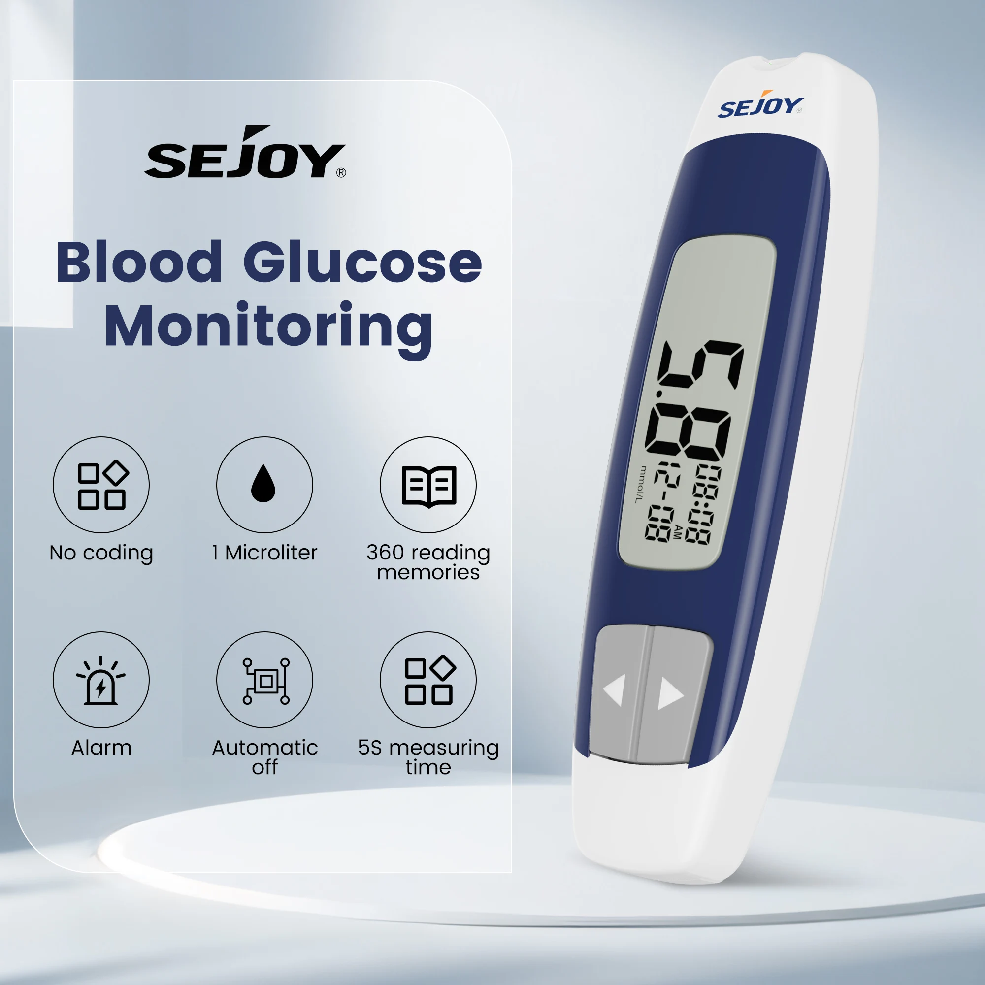 Sejoy BG-203 Blutzuckermessgerät-Set, 50 Stück Teststreifen, Lanzetten für Diabetes-Monitor, digitales Blutzuckermessgerät, Teststreifen werden separat verkauft – Detail 9