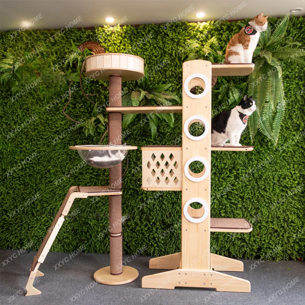 Widened Large Solid Wood Cat Climbing Frame Cat Scratch Board Toy Cat Villa Cat Nest Cat Tower Combination Five-Layer