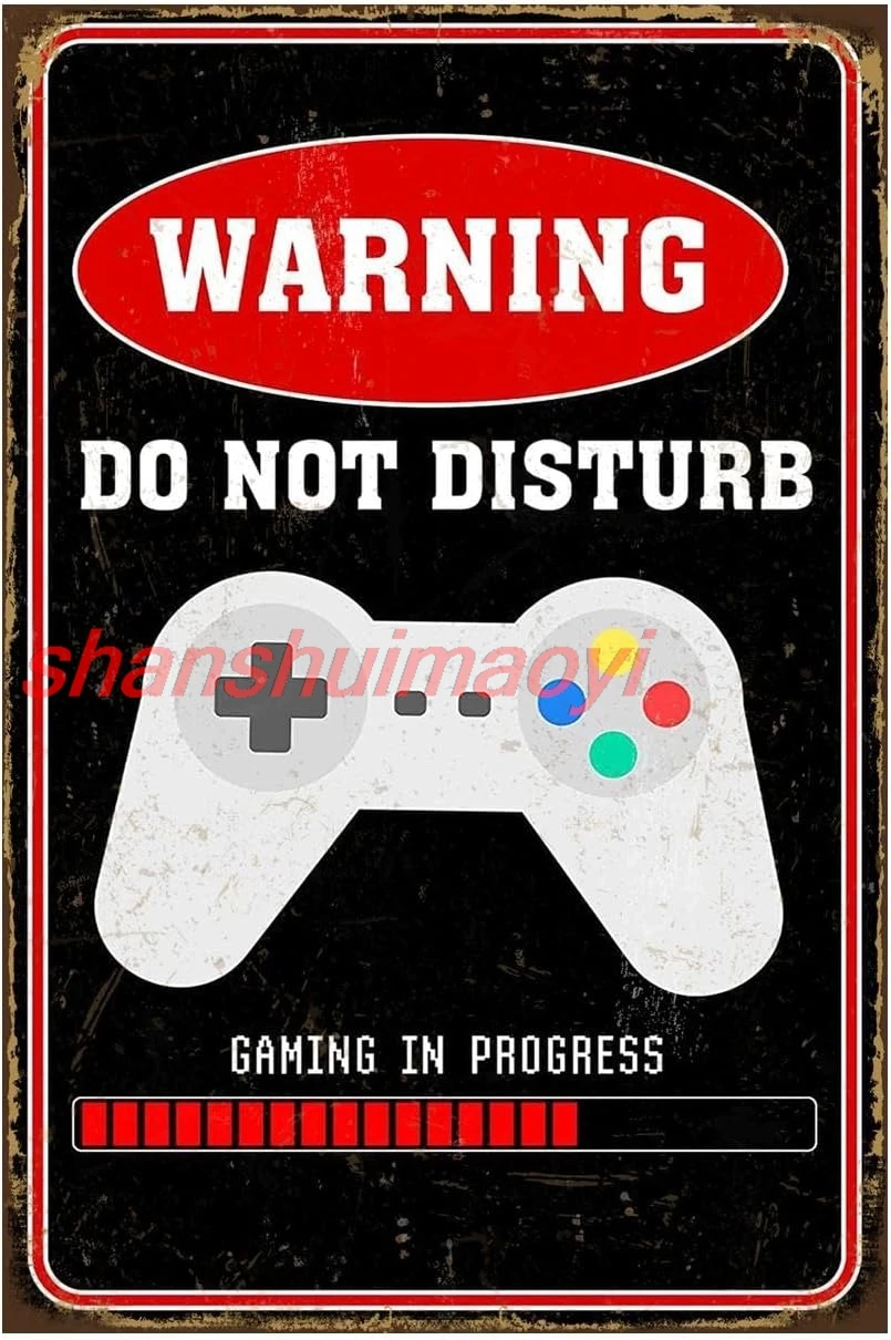 ALI Video Tin Sign Metal Poster Vintage Wall Décor, Warning Do not Disturb Gaming in Progress, for Gaming Room Man Cave Bedr