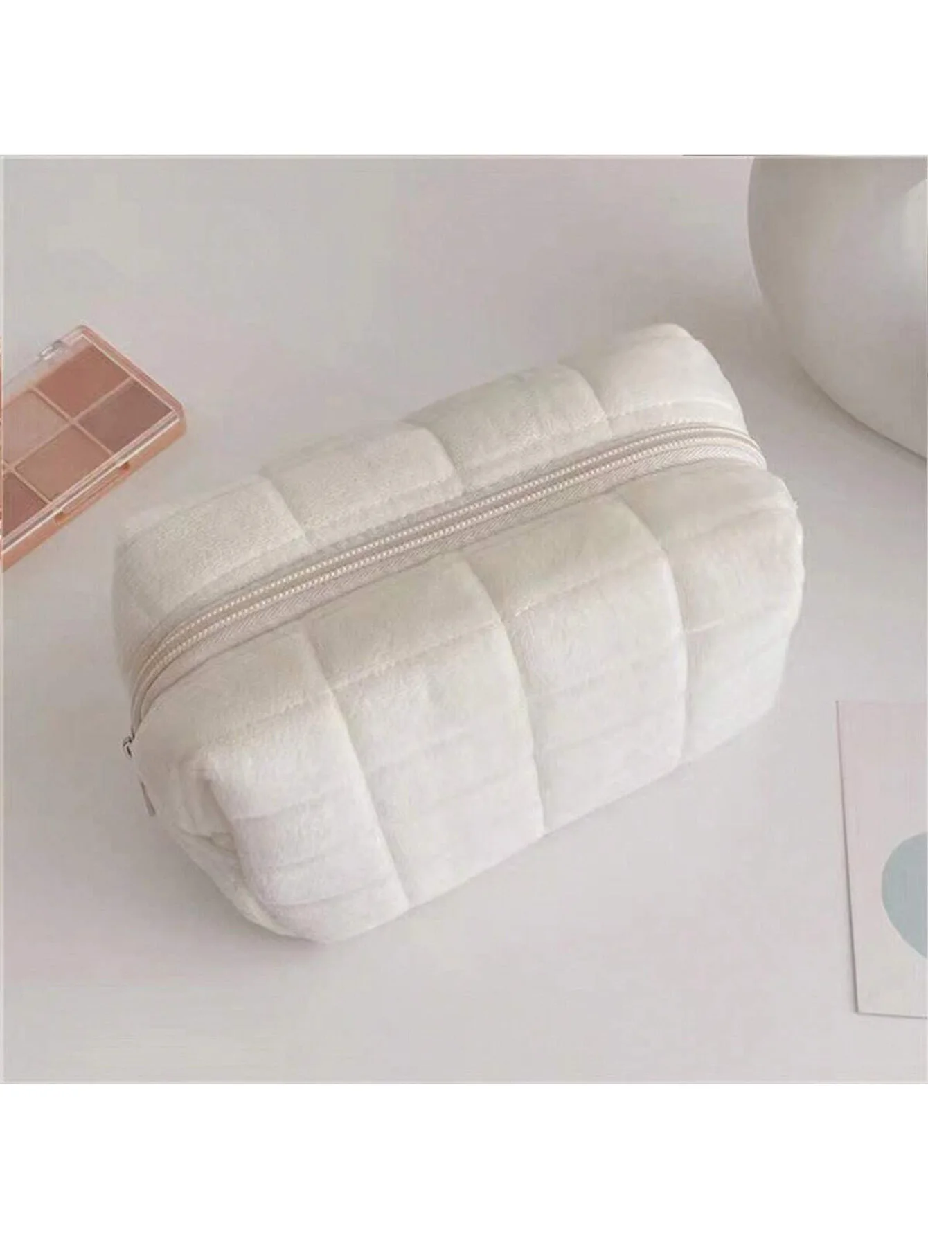 Solid Color Cosmetic Bag, Travel Storage Bag, Portable Large-Capacity Quilted Cute High-Value Pillow Bag, Pencil Case