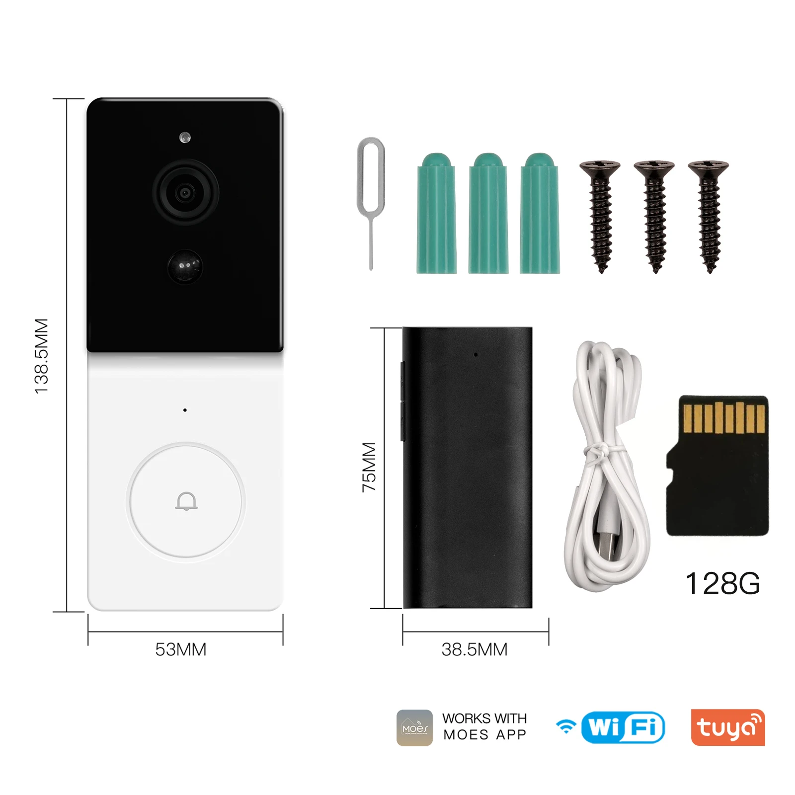 MOES Tuya Smart WLAN-Video-Türklingel-Kamera mit 2-Wege-Audio-Gegensprechanlage, Nachtsicht & Drahtlosem Türsystem für Heimsicherheit