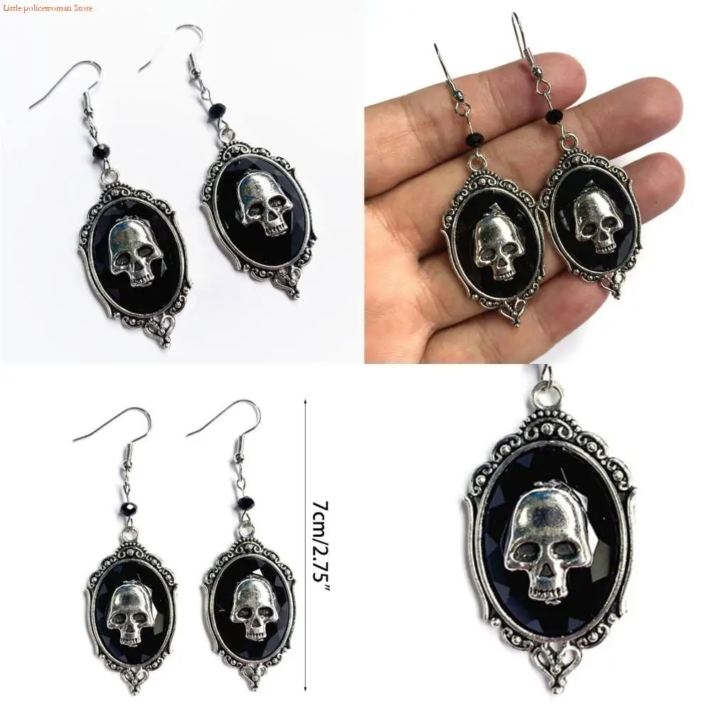 F92D Vintage Skull Alloy Drop Earrings Gothic Punk Dangling Earrings Jewelry