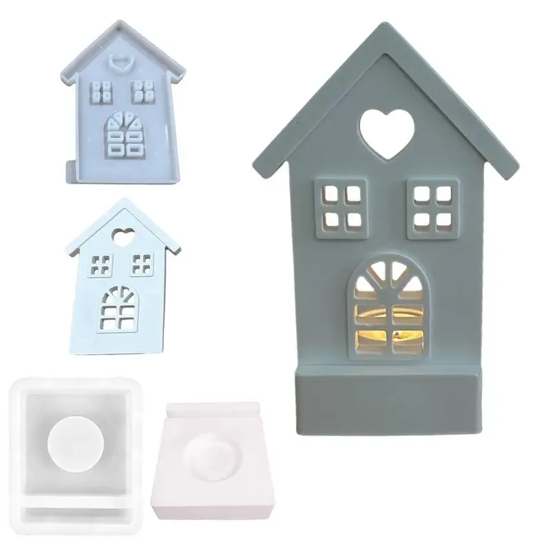 Castle Love House Candle Holder Silicone Mold DIY Cement Gypsum Clay Pouring Hollow Rabbit Resin Ornaments Mold Home Decoration