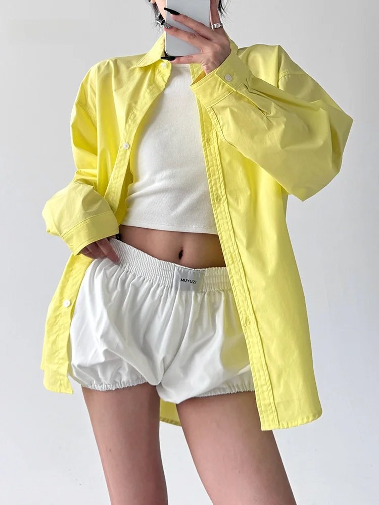 

Yellow Oversize Loose Women's irt Sun Protection Summer Faion 2025 Simple Commute Sle Polyester Cotton Blend Long Sve